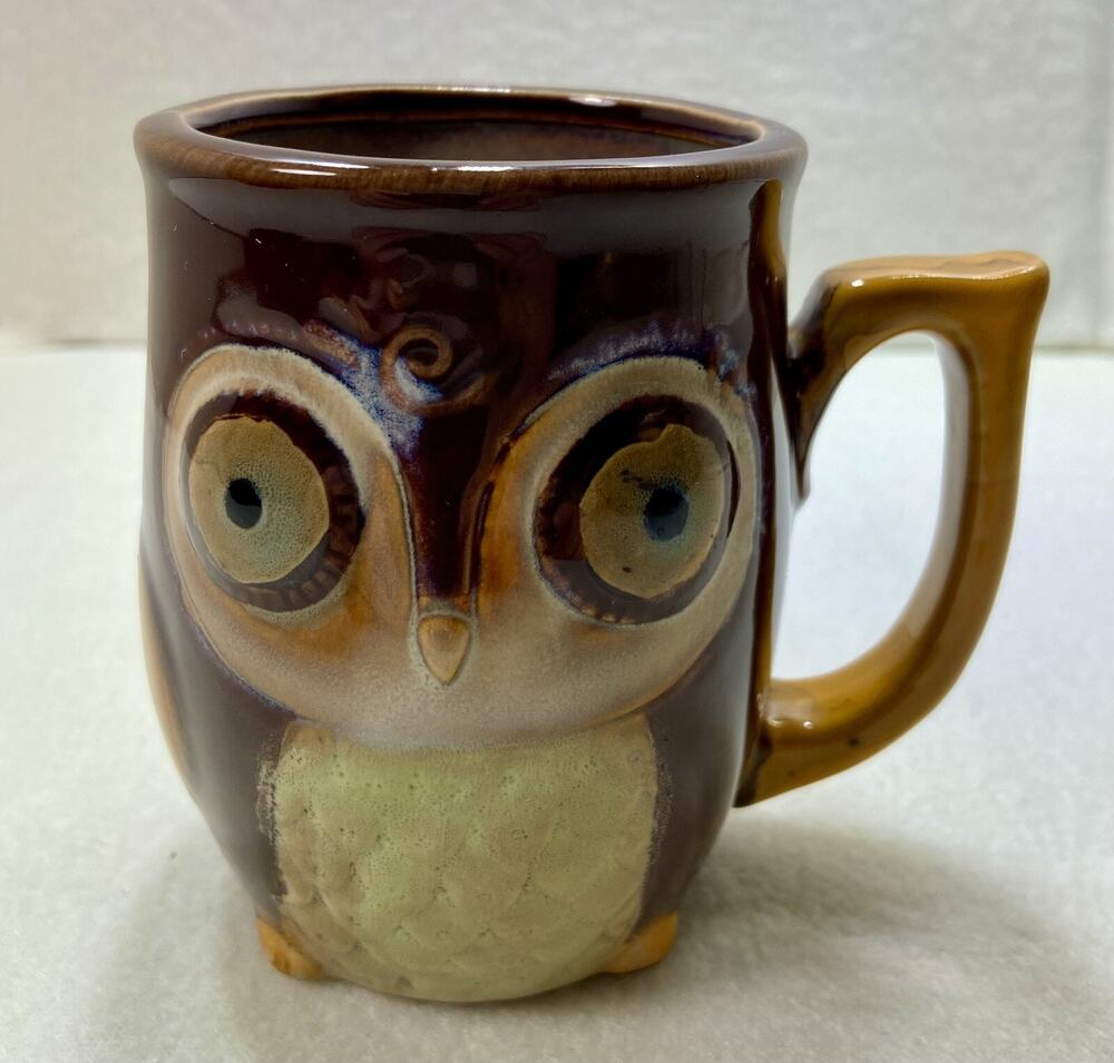 Gibson Home Owl Mug Vintage Stoneware Ceramic Brown Handpainted 12oz Cup-SEE Pic
